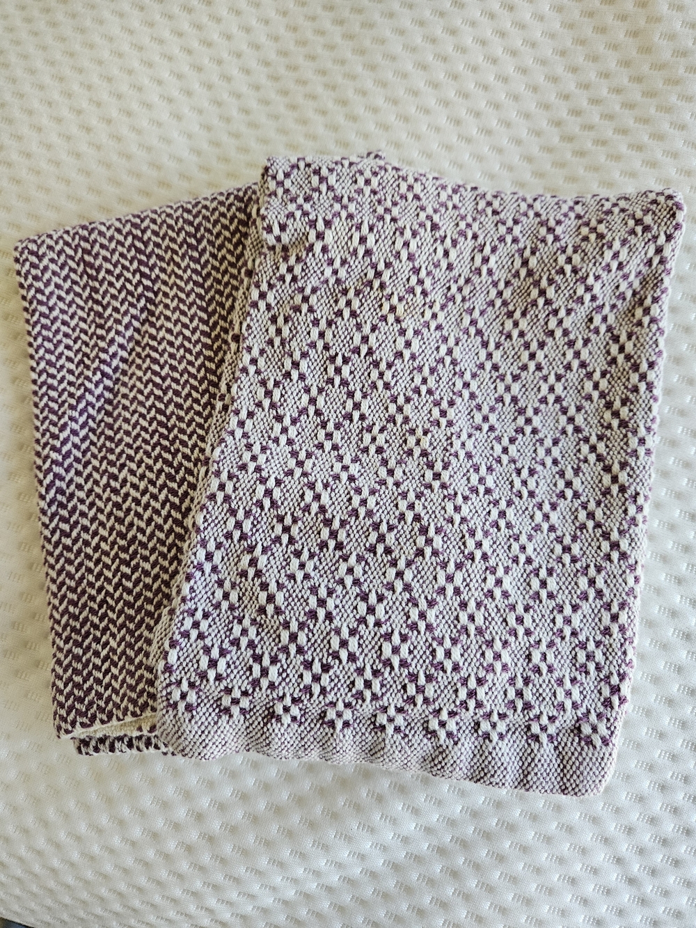 Purple and White Hand Woven Kitchen Dish Towels - Set of 2